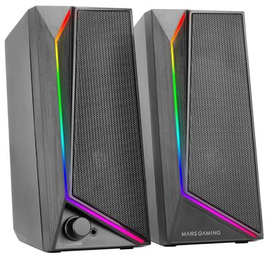 Mars Gaming MS72, Altoparlanti Gaming 15W, Illuminazione RGB Flow, 2 Driver Attivi, Chipset DSP, Connessione Plug&Play USB e Jack 3.5mm, Rotella Controllo Volume e Porta Audio per Cuffie, Nero