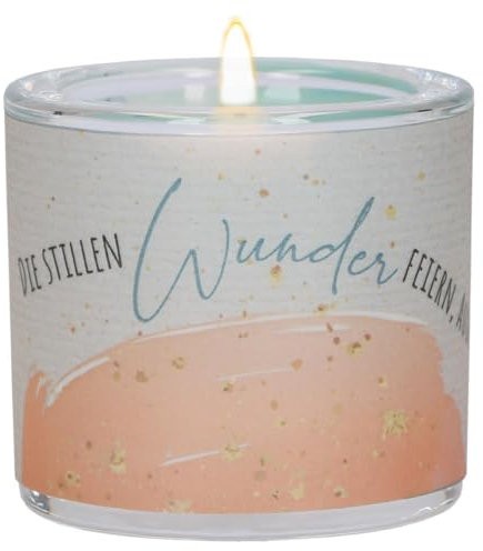 Butzon & Bercker Lichtmomente Windlicht – Die stillen Wunder – Mundgeblasenes Glas mit Spruch – Geschenkidee für Geburtstag, Freundschaft & Dankeschön