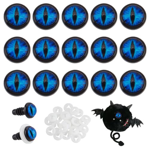 PH PandaHall 24 Sets Im Dunkeln leuchtende Sicherheitsaugen für Häkeltiere, 10mm Auge Cabochons Drachenauge Blau leuchtendes Plastik Sicherheitsauge Crochet Eyes mit Unterlegscheiben für gehäkelte