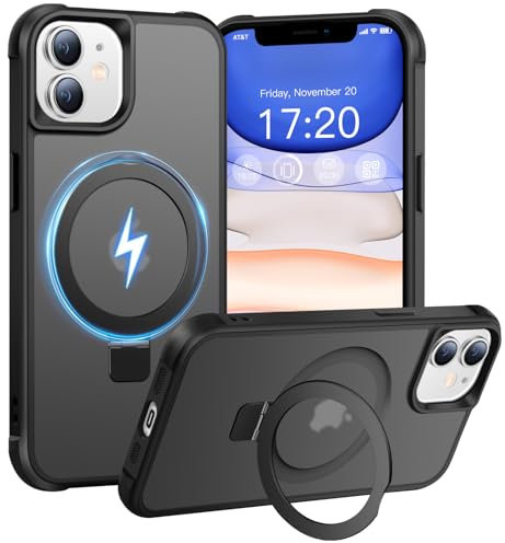 BENTIACC Handyhülle für iPhone 11 Hülle, mit Unsichtbarer Magnetisch Ring Ständer, Mil-Grade Drop Shockproof Anti-Scratch Anti-Fingerabdruck Anti-Rutsch Transluzente Matte Case (Schwarz)