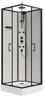 Vente-unique-Cabina de ducha de hidromasaje de fibra de bambú - Negro mate - L80 x W80 x H225 cm - ARDALI