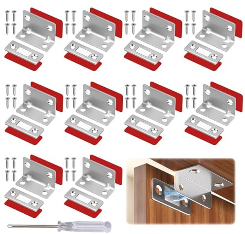 10 Pieces Stainless Steel Magnetic Door Catch for Kitchen,Cupboard Door Magnets,Heavy Duty Magnetic Cuoboard Latches,Adhesive Cabinet Magnet for Cupboards, Wardrobes and Cabinet Door Closure