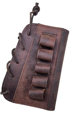 Warreplica - Protège-Crosse en Cuir pour Fusil de Chasse, Coussinet de Repose-Joue avec Porte-Cartouche Calibre 12, protège-Crosse pour Cartouches de 5 Cartouches (Marron) - Reproduction