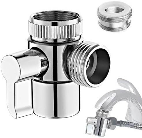 G1/2 Shower Diverter Valve 3 Way Kitchen Tap Diverter,3 Way T-Adapter Shower Head Diverter Valve for Bath Mixer Tap,Shower Attachment,Universal Sink M22 M24 Adapter Zinc Alloy(Silver)