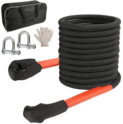8M Heavy Duty Tow Rope, 10 Ton Energy Tow Rope with 2 D-Shackles & Gloves | Heavy Duty Recovery Strap for Saloon, SUV, Off-Road Vehicle Recovery, Breakdown Recovery