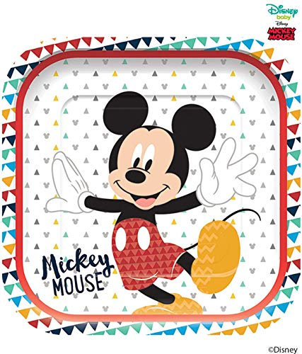 Procos- Assiette carrée 23 cm 4 pièces Mickey Mouse Awesome, multicolore, 5PR89001