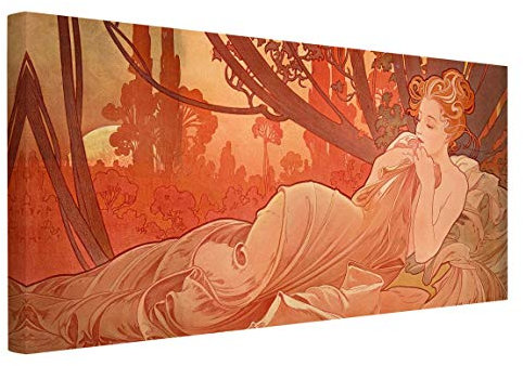 Bilderwelten Leinwandbild - Alfons Mucha - Abenddämmerung Querformat 60 x 120 cm