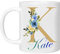 Mobile Stuff Personalised Floral Mug Initial with Name, Customised Gift for Mum, Dad, Kids or Girls, Printed Glitter, NOT Real Glitter, Tea Coffee Mug (11oz) (Gold)