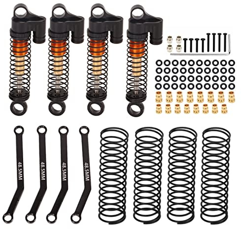 RC Shock and Chassis Links Kit for FMS 1/18 1/24 FCX24 Crawler, 46mm Adjustable Aluminium Damper with Springs, Pivot Balls, Rubber Rings and Wrench 81Pcs Tie Rod Set(Black)