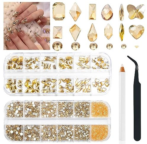 2680Stk Glitzersteine Gesicht Gold, Champagner Goldene Glitzersteine Gesicht Nägel Mit Glitzer Perlen Nagel Gold Nagel Art Charms, Edelstein Schmuck Diamant für Nagel Dekorationen Kristalle Steine