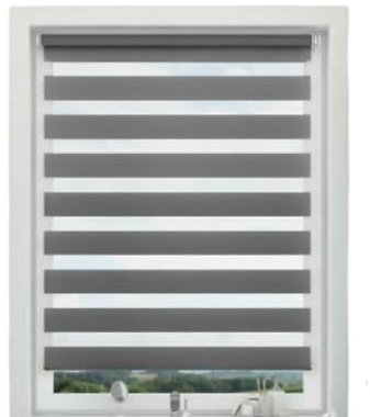 Day & Night Zebra/Vision Roller Blind Easy Fit Dual Layered Horizontal Window Shade Blinds (243cm(96) x 165cm(65), Grey)