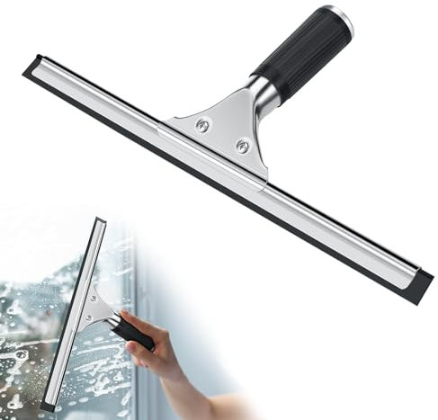 Limpiacristales Ducha Profesional, Escobilla de Goma para Ventana de Acero Inoxidable para Limpiar y Secar Vidrio, Azulejos, Ventanas, Baño, para Eliminar Cualquier Resto de Agua 35 cm