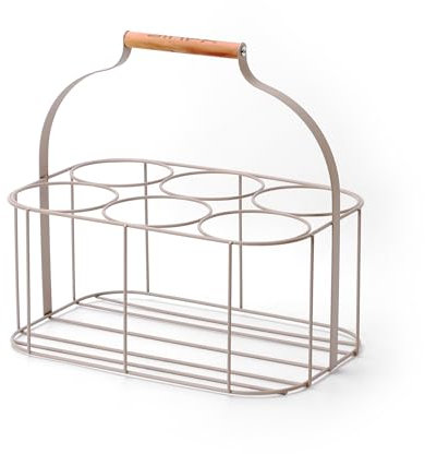 simpa Colour Wire Metal Wine Beer Milk Beverage 6 Bottle Carrier Holder Caddy with Handle - Matt Cream