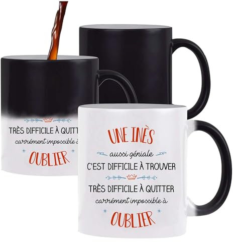 Planetee Tasse Magique Inès aussi géniale | Mug qui change couleur avec la chaleur | Idée Cadeau Prénom Surnom Nom de Famille Humour Collègue Travail Anniversaire Noël