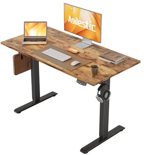 Agilestic Bureau Assis Debout Électrique, 100 x 60 cm Bureau Table Debout Réglable en Hauteur, Panneau Contrôle à Fonctions Mémoires et Système Anti-Collision, Brun