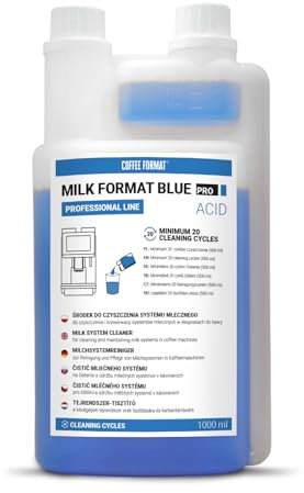 Coffee Format Milk Format Blue Pro 1L Reinigungsflüssigkeit für das Milchsystem Milchschaumreiniger Milchsystemreiniger Konzentrat kompatibel mit Jura, Siemens, DeLonghi, Krups, Saeco, Philips uvm.