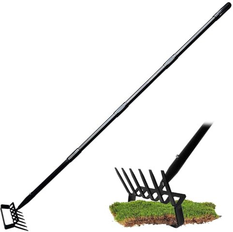 Hachoir de jardin à 6 dents et râteau de jardin 2 en 1 en acier inoxydable portable 94-167 cm Hoes réglables Outil de jardin Scuffle Hachoir Action Hachoir pour mauvaises herbes/ameublissement du sol