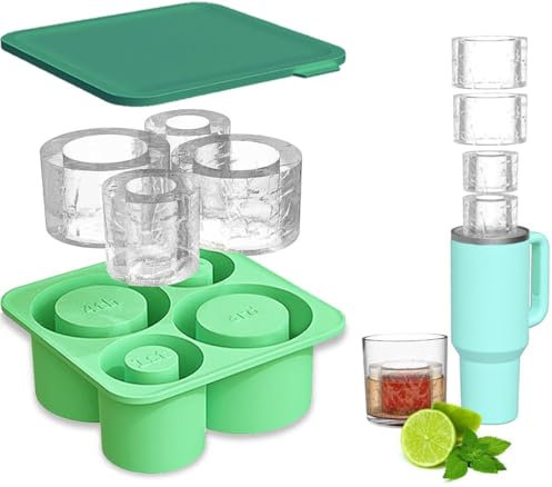 FURNSII Molde Hielo para Stanley Cup, Molde con Tapa Hacer 4 Cubitos de Hielo Cilíndricos Grandes, Bandeja Molde de Silicona para Cubito Hielos para Stanley Ice Mold Maker