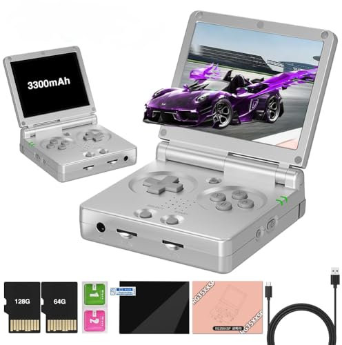 RG35XXSP Game Console, Pantalla Plegable IPS De 3,5 Consola Portatil Soporta WiFi Bluetooth y HD Salida De TV, 64+128G 10000+ Juegos 30+ Emulador Sistema Linux 3300mAh Consola Retro Portatil