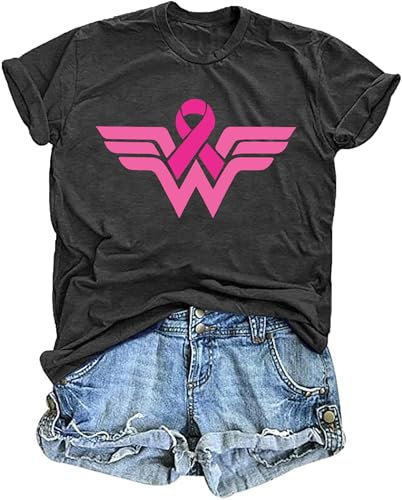 tiorhooe Octobre Rose Tee Shirt Femme Ruban Rose T Shirt Cancer du Sein Cadeau