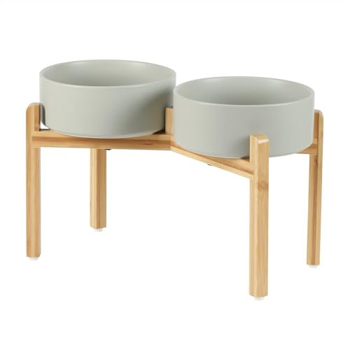 Havniva Lot de 2 gamelles lestées et surélevées en céramique avec support pour gros chiens de race, bols de nourriture et d’eau pour animaux de compagnie, 20,9 cm, 1,8 l, gris