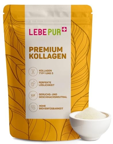 Lebepur Kollagen Pulver 1kg - bioaktives Premium Kollagen Hydrolysat - Peptide Typ 1 & 3 - frei von Hormonen und Antibiotika - Super löslich & geschmacksneutral