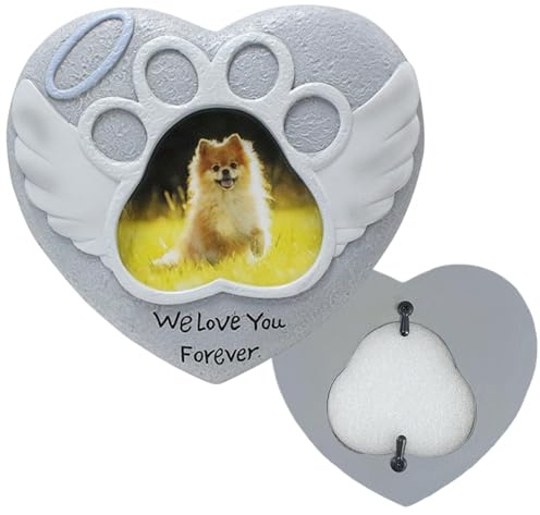 Duroecsain Hundefriedhof Dekorationen für Grab, Hundembranzgartenstein, Love Heart Memorial für den Verlust des Hundes, Haustombstone Welpe Himmel Marker Trauerharz mit Fotorahmen für Grab