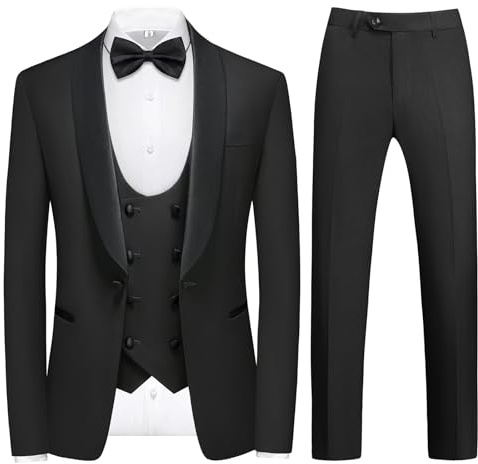 KUDMOL Men's Suit 4-Piece Shawl Lapel Blazer Vest Pants Set with Bow Tie