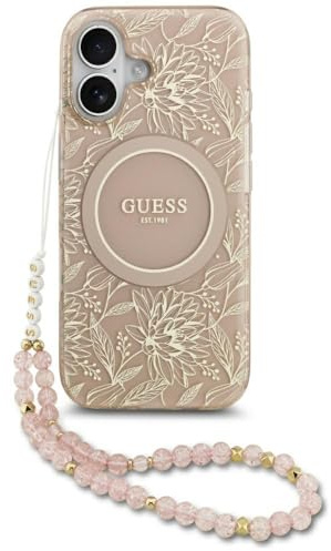 CG Mobile Guess IML Blumen Electro Pearl Armband kompatibel mit MagSafe Hülle für iPhone 17 (Pink)