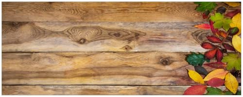 Wallario Küchenrückwand selbstklebend 115 x 50 cm, Motiv: Herbstlaub auf Holzbrettern | Spritzschutz abwischbar & pflegeleicht