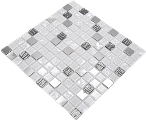 Piastrella a mosaico traslucida in acciaio inox bianco mosaico di vetro cristallo acciaio bianco vetro per parete bagno WC doccia cucina specchio piastrella rivestimento vasca bagno rivestimento
