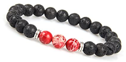 GD GOOD.designs Chakra Perlenarmband Rot für Herren - Naturstein Armband mit schwarzen Lava Perlen I Unisize Energiearmband Männer