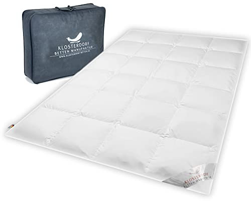 Klosterdorf Bettenmanufaktur Premium Sommerdecke - ''exzellent'' - 135x200 cm - 240 Gramm - EXTRA LEICHT - Daunendecke - Bettdecke - Handarbeit aus Deutschland - Für einen gesunden Schlaf