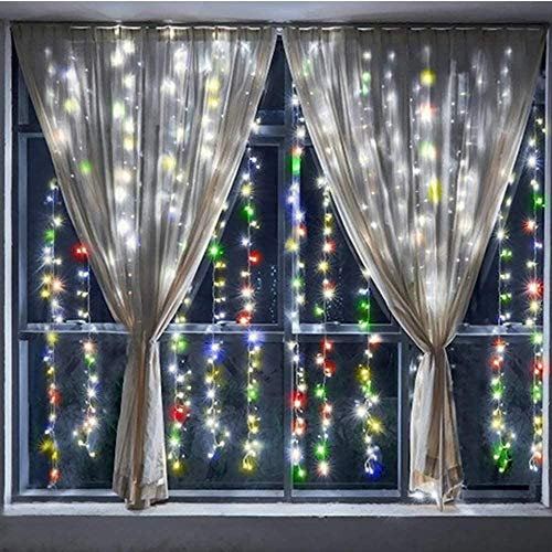 Bakaji Tenda Luminosa Natalizia per Finestre a Batteria 144 LED Fissi 4,5V set 2 Tende 120 x 50 cm Illumiazioni Natalizie a Batterie da Interno Decorazioni di Natale per Casa (Multicolor)
