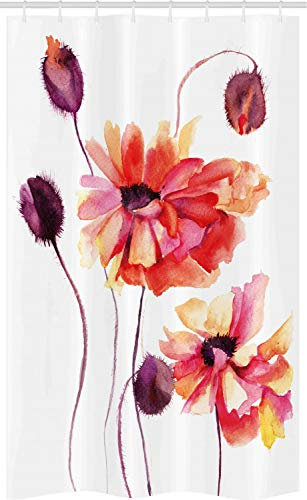 ABAKUHAUS Floral Rideau de Douche Stalle, Aquarelle Coquelicots Buds, Ensemble de Salle de Bain en Tissu en Crochets, 120 x 180 cm, Violet