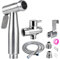 Douchette Wc Kit Complet - Kit Douchette Wc avec Vanne 3 Voies (1/2-3/8) I Tailles Standards France (Argent)