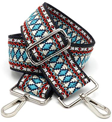 BENAVA Taschengurt Boho Muster Schulterriemen für Taschen 75-135 cm mit Karabiner in Farbe Silber | Schultergurt für Taschen mit Strickmuster als Ersatz für Taschenhenkel Taschenriemen Taschenkette