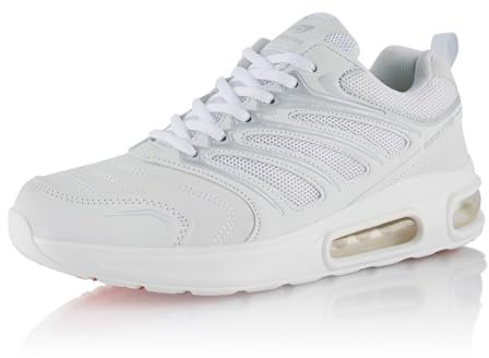 Fusskleidung® Damen Herren Sportschuhe Dämpfung Sneaker leichte Laufschuhe Weiss Weiß EU 45