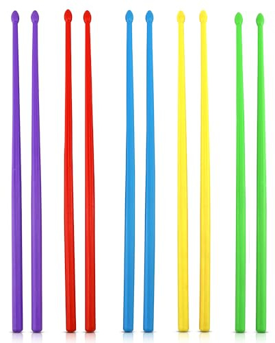 Iconikal 5-Pair Nylon Exercise Drumsticks 14.75-Inch Blue Green Purple Red Yellow Aerobic Workout Dance Youth Drumming Group Activity