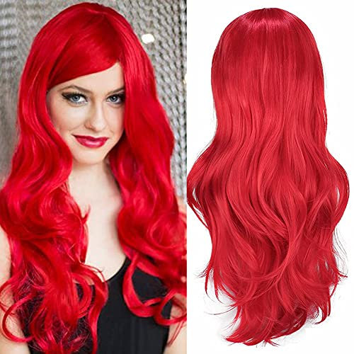 Lockige Vollhaar-Perücke für Damen, Cosplay-Party, Halloween-Kostüm, hitzebeständige synthetische Perücke, 71,1 cm lang, Rot