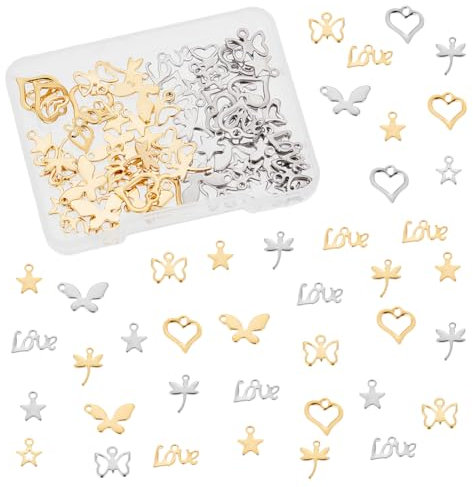 UNICRAFTALE 84 Stk 2 Farben 7 Stile Edelstahl Anhänger Schmetterling Charms Gold Herz Anhänger Metall Charms Anhänger Set Für Halsketten Ohrringe Basteln Schmuck Selber Machen