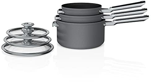 Ninja C56000 Foodi NeverStick Premium 6-Piece Saucepan Set with Glass Lids, Anti-Scratch Nest System, Hard-Anodized, Nonstick, Durable & Oven Safe to 500°F, Slate Grey