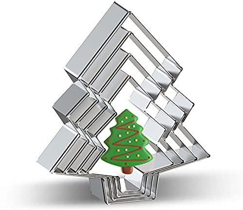 Christmas Tree Cookie Cutter Set of 4 - Bulk, Large, Medium, Small Sizes Xmas Tree Cookie Cutters Biscuit Molds for DIY Chirstmas Day Holiday Party Decorations - Stainless Steel Azflyife