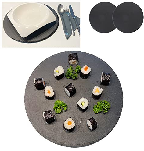 Lot de 2 assiettes de service en ardoise ronde Ø 30 cm