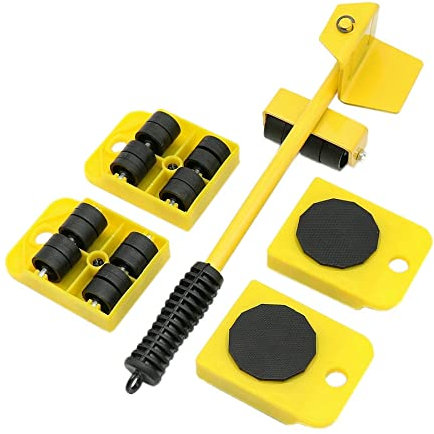 Lot de 4 outils de déménagement lourds pour meubles avec pied de biche et roulettes - Jaune