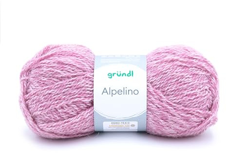 Gründl Wolle Alpelino - Dicke Wolle mit Alpaka zum Stricken und Häkeln - Strickgarn - Weich und hautfreundlich - 80% Polyacryl, 20% Alpaka - 1 Knäuel 100 g / 200 m - Nadelstärke 6-7 - rosa