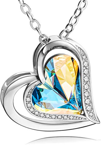 Beutirer Damen Halskette mit Herz Anhänger,Silber/Simulierte Weißer Kristall Kette für Frau Mama Freundin Personalisierte Schmuck Geschenk für Geburtstag Hochzeit Jahrestag Weihnachten Valentinstag