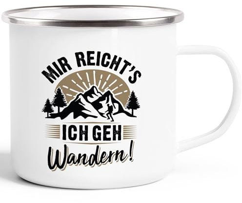 Moonworks® Emaille-Tasse Wanderer Mir reichts ich geh wandern Geschenke für Wanderfreunde Outdoor emaille-weiß-silber standard