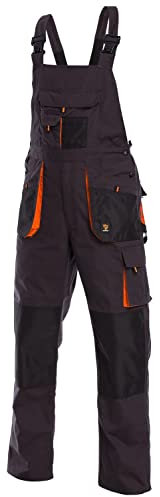 PROCERA Latzhose Herren, latzhose herren arbeitshose, 11 funktionale Taschen, Arbeitslatzhose Herren, Lange Latzhose für die Arbeit mit Kniepolstertaschen, Farbe: Grau und Orange, Größe: 54