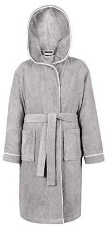 LAYNENBURG Premium Bademantel Kinder & Teenager mit Kapuze - 100% Baumwolle - OEKO TEX Standard 100 - flauschiges Frottee - Größe (146/152, Grau)